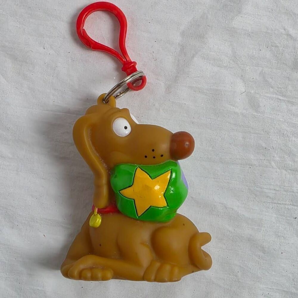 Vintage 1996 Viacom Applause Dog Keychain Toy – Brown Dog w/ Star Ball – Retro C